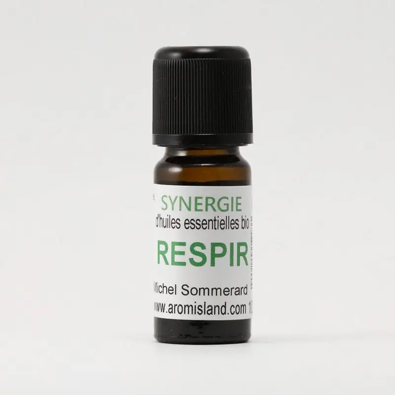 Flacon de Respir – Synergie d’huiles essentielles bio, distillation pure et naturelle.